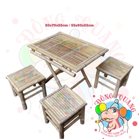 Bàn ghế tre trang trí tiểu cảnh