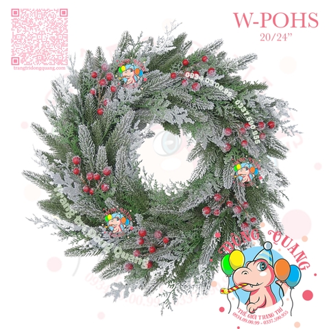Vòng hoa PE 2 loại lá phủ tuyết cherry