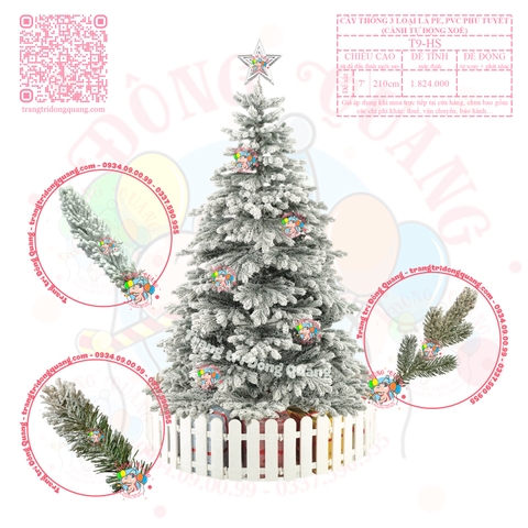 Cây thông 3 loại lá PE, PVC phủ tuyết (cành tự động xoè)