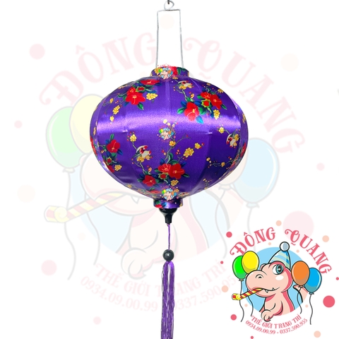 Lồng đèn Hội An vải bóng hoa văn - dáng tròn