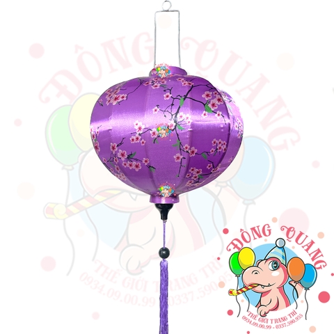 Lồng đèn Hội An vải bóng hoa văn - dáng tròn