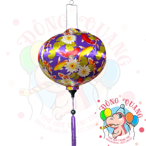 Lồng đèn Hội An vải bóng hoa văn - dáng tròn