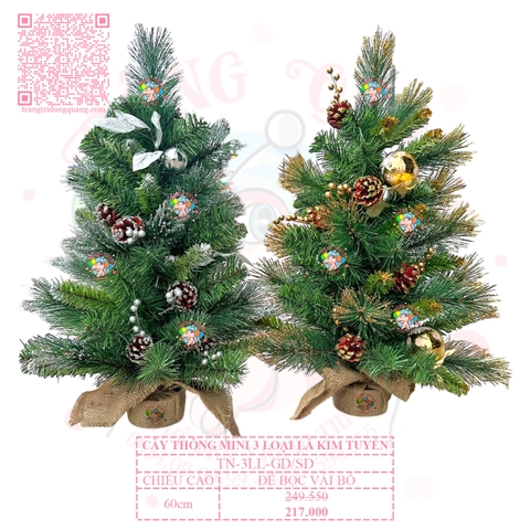 Cây thông mini 3 loại lá lăn kim tuyến