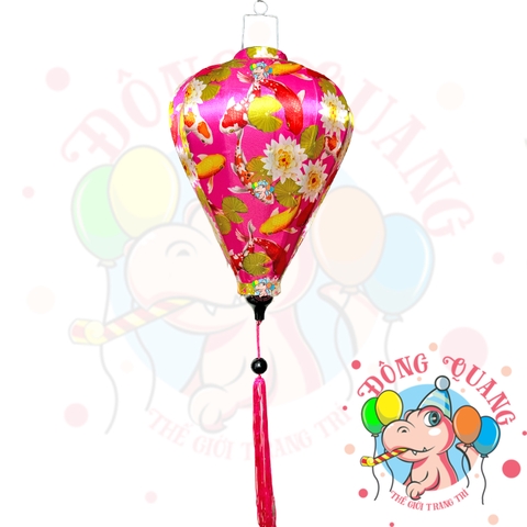 Lồng đèn Hội An vải bóng hoa văn - dáng tỏi