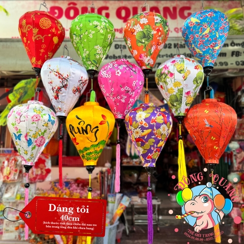 Lồng đèn Hội An vải bóng hoa văn - dáng tỏi