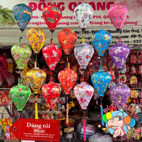 Lồng đèn Hội An vải bóng hoa văn - dáng tỏi