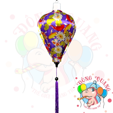 Lồng đèn Hội An vải bóng hoa văn - dáng tỏi