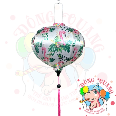 Lồng đèn Hội An vải bóng hoa văn - dáng tròn