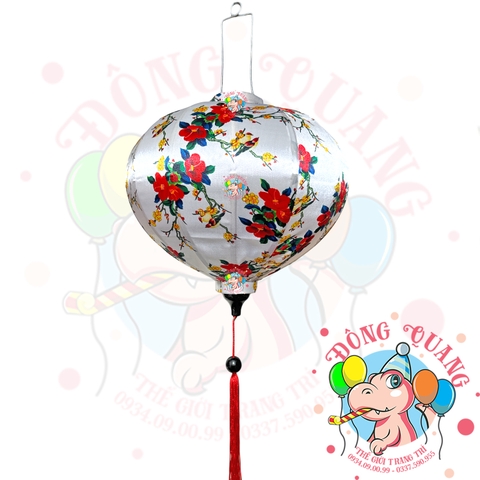 Lồng đèn Hội An vải bóng hoa văn - dáng tròn