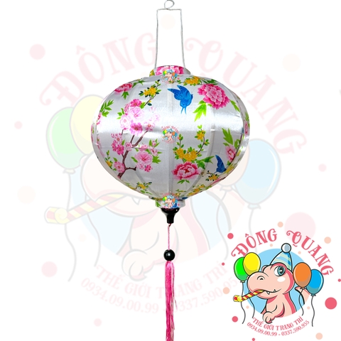 Lồng đèn Hội An vải bóng hoa văn - dáng tròn