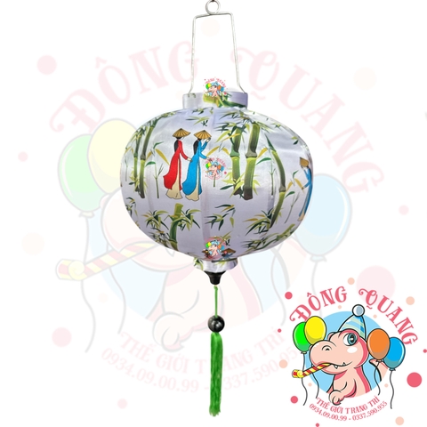 Lồng đèn Hội An vải bóng hoa văn - dáng tròn