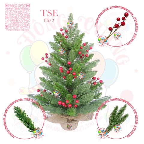 Cây thông mini PE 2 loại lá gắn cherry