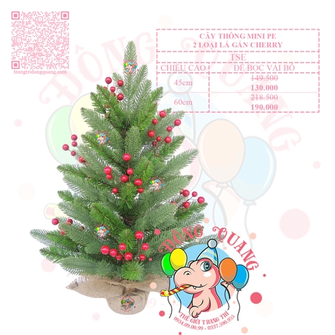 Cây thông mini PE 2 loại lá gắn cherry