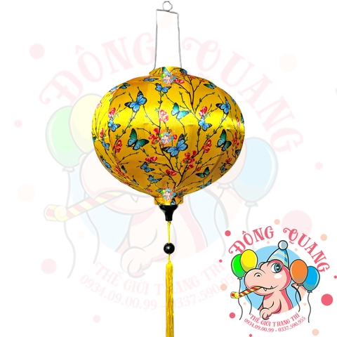 Lồng đèn Hội An vải bóng hoa văn - dáng tròn
