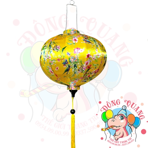 Lồng đèn Hội An vải bóng hoa văn - dáng tròn