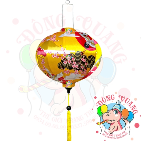 Lồng đèn Hội An vải bóng hoa văn - dáng tròn