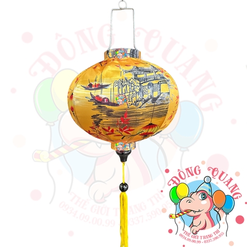 Lồng đèn Hội An vải bóng hoa văn - dáng tròn