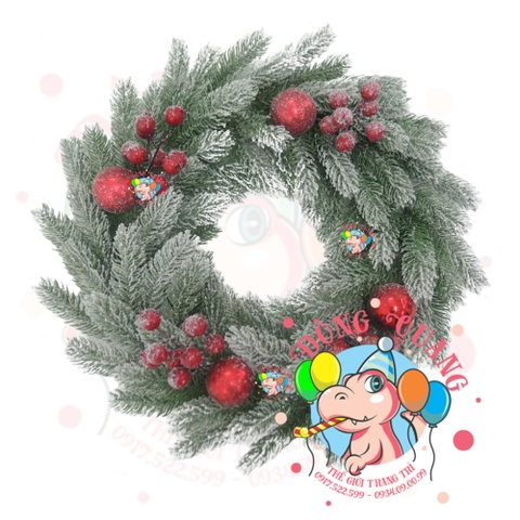 Vòng hoa nhánh thông đơn PE phủ tuyết