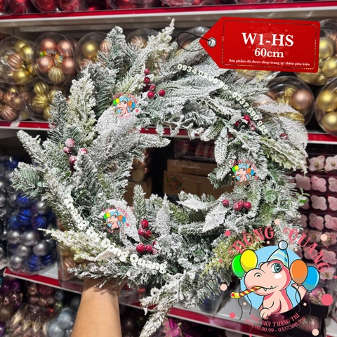 Vòng hoa 5 loại lá đầu vuốt nhọn phủ tuyết cherry