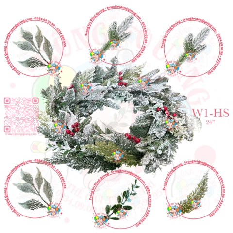 Vòng hoa 5 loại lá đầu vuốt nhọn phủ tuyết cherry