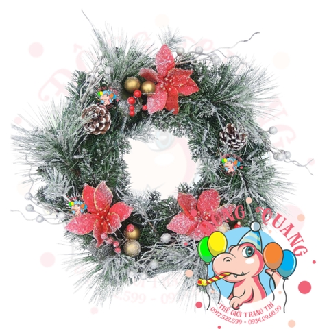Vòng hoa 4 loại lá phủ tuyết trang trí