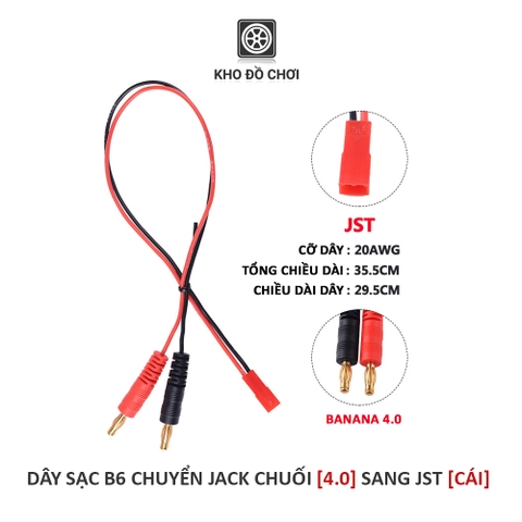 Dây sạc B6 chuyển jack chuối 4.0 sang jack JST cái