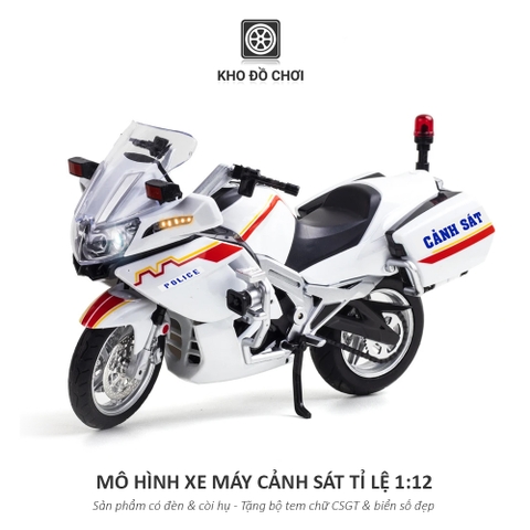 Mô hình xe Motor cảnh sát HYMOTO POLICE tỉ lệ 1:12 (Có đèn & Còi hụ)
