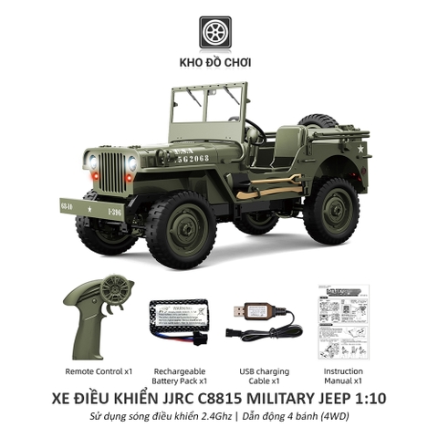 Ô tô điều khiển JJRC C8815 Military Jeep 4WD 1:10 - RTR [TẶNG BIỂN + STICKER]