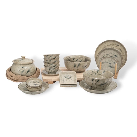 Bộ Bát Đĩa Chuồn Chuồn Men Tiêu