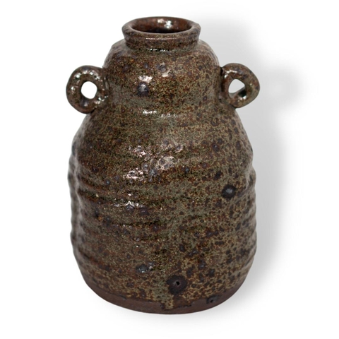 Bình Hoa Sành Men Nâu Dáng Bụng Móp