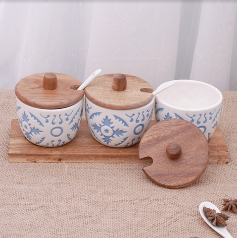 Hũ Đựng Gia Vị Nắp Gỗ Nhật Bản