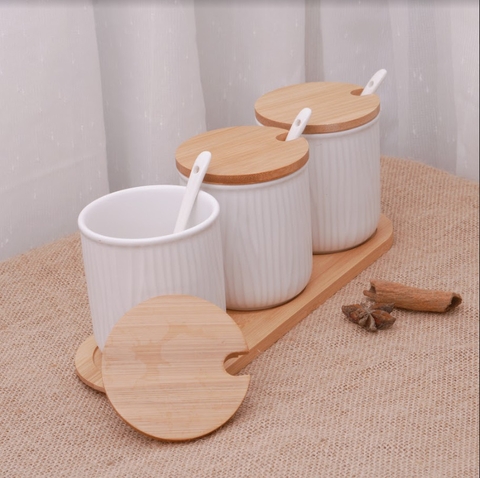 Set 3 Lọ Đựng Gia Vị Sọc Trắng