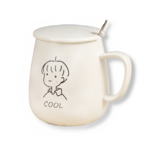 Cốc Uống Nước Sứ Trắng - Cặp Đôi Đáng Yêu (350ml)