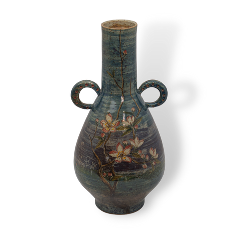 Bình Phứ Cầu Hoa Đào Men Lam