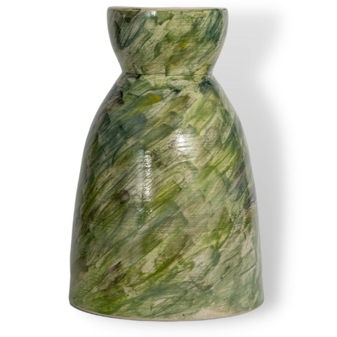 Bình Gốm Cắm Hoa, Họa Tiết Hoa Loa Kèn Trắng, Dáng Bó Mạ Độc Đáo, Nền Lục