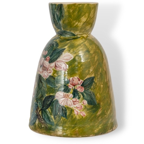 Bình Gốm Cắm Hoa, Họa Tiết Chùm Hoa Nở Rộ, Dáng Bó Mạ Độc Đáo, Nền Lục