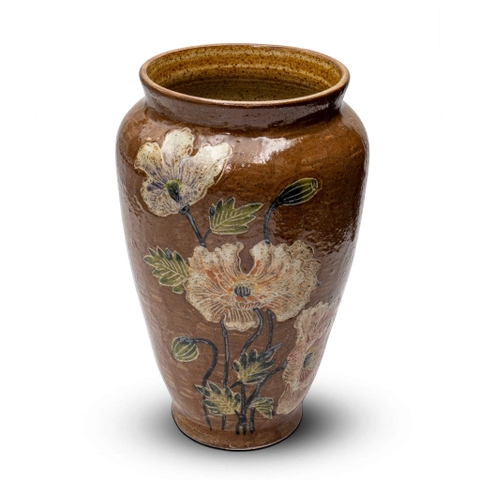 Bình Men Nâu Hoa Mẫu Đơn