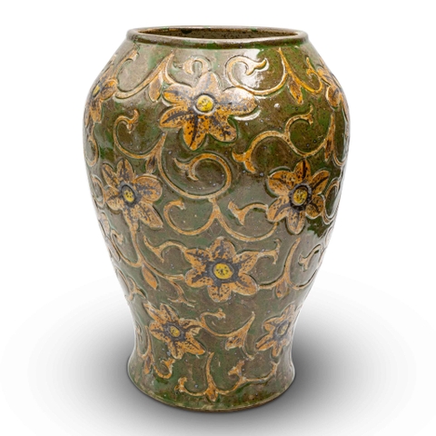 Bình Hoa Men Xanh Họa Tiết Hoa Dây