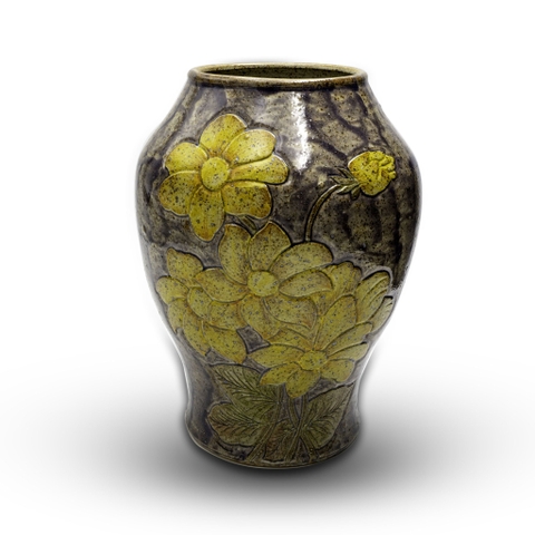 Bình Hoa Men Tiêu Tím Hoa Vàng