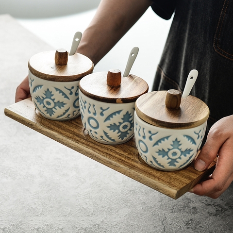 Hũ Đựng Gia Vị Nắp Gỗ Nhật Bản