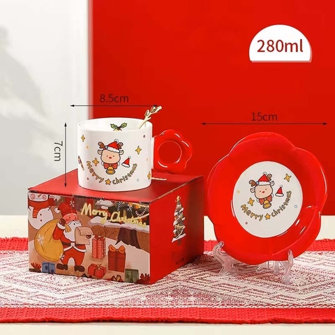Tách Sứ Giáng Sinh Kèm Đĩa - Tuần Lộc