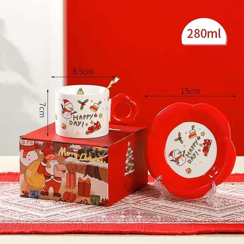 Tách Sứ Giáng Sinh Kèm Đĩa - Người Tuyết