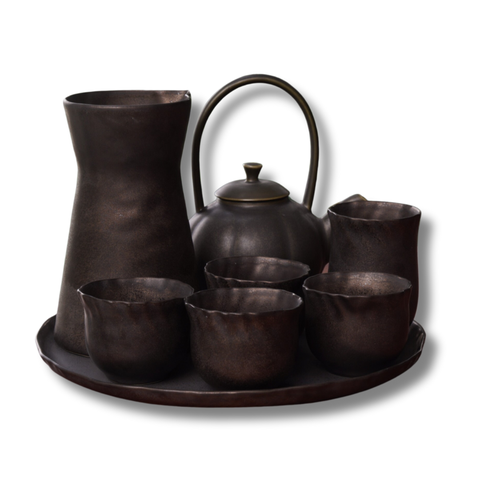 Bộ ấm uống trà, sữa, nước men đồng