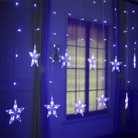 Màn thả 6 sao 6 trăng dùng để trang trí quán -Led Thiên Mã