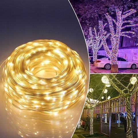 Led cuốn cây 50m/400bóng nguồn nhôm 8 chế độ
