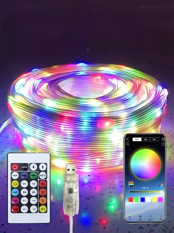Dây Led nháy đuổi chịu nước dài 10m, hơn 200 kiểu nháy. Điều khiển bằng app điện thoại kèm remote sử dụng đầu usb