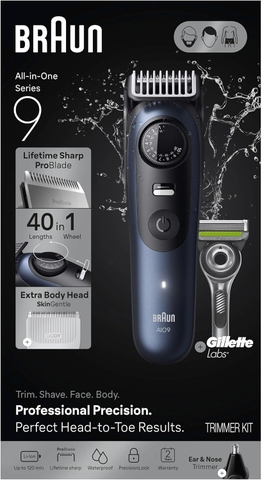 Tông Đơ Cắt Tóc, Tỉa Lông Mũi Kèm Cạo Râu Gillette, Braun All-in-One Series 9 Trimmer Kit 40-in-1 AIO 9530 ProBlade, Chính Hãng Đức
