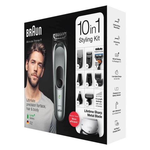 Tông đơ cắt tóc, cạo râu, tỉa lông mũi đa năng Braun 10 in 1