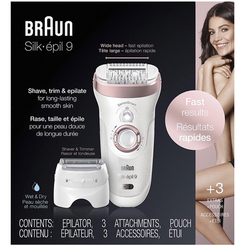 Máy cạo lông khô & ướt, tỉa lông Braun Silk-epil 9 9-720