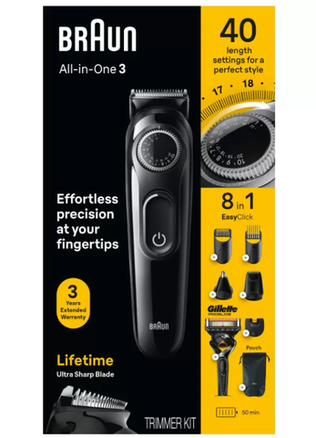 Tông Đơ Cắt Tóc Đa Năng Braun 8 in 1 All-in-One, Cạo, Tỉa Râu, Tỉa, Cắt Lông Mũi...